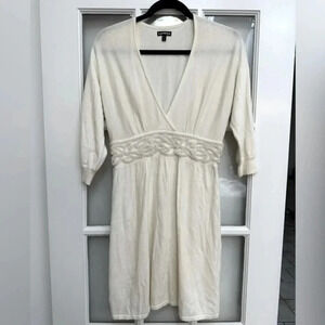 Vintage Express Off White 3/4 Sleeve Beaded Sweater Dress Size S Small Y2K
